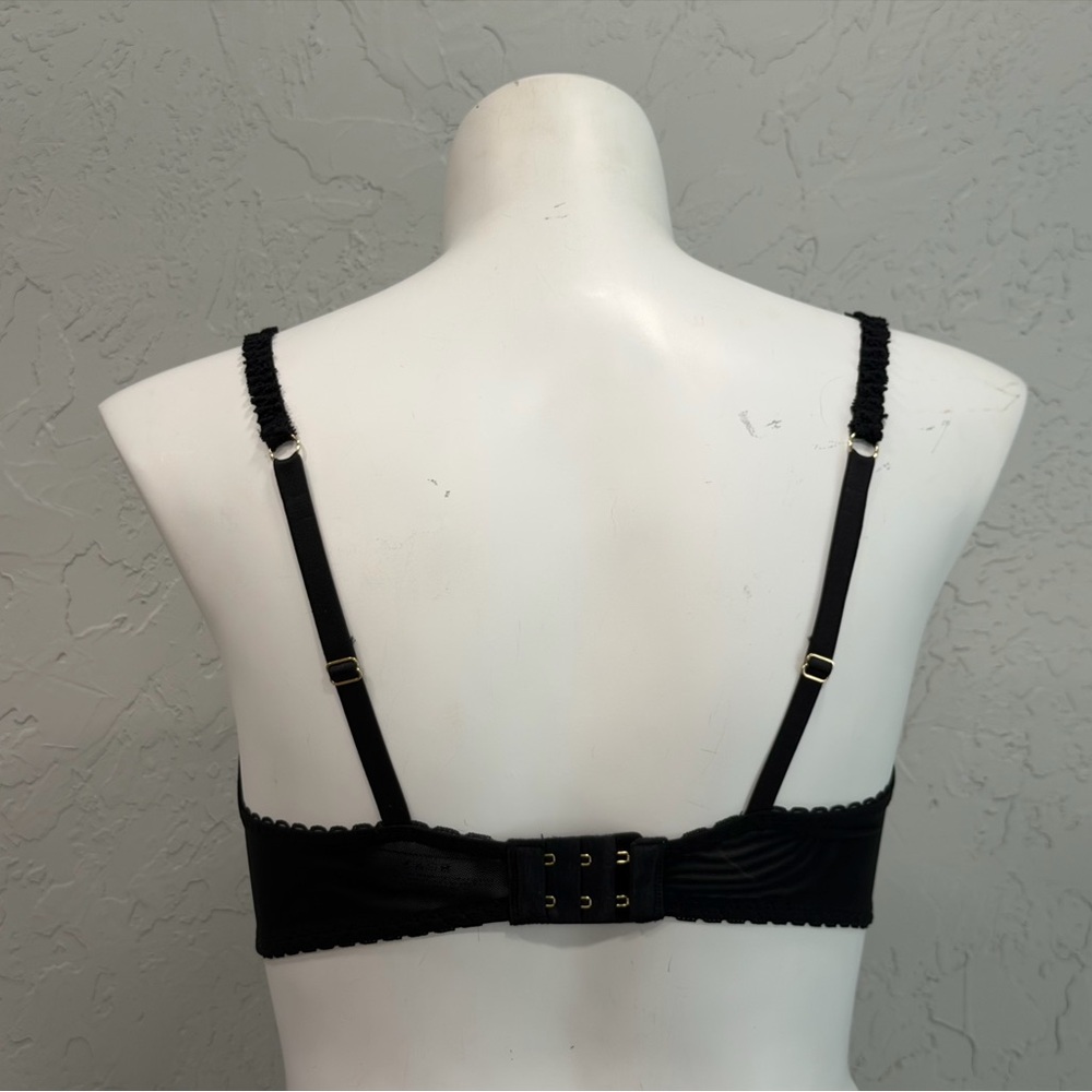 Adore Me Strappy Lace Bra 38DD Black Sheer Mesh Underwire Sexy - Picture 2 of 4